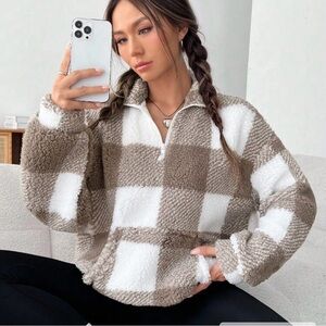 Cozy SHEIN Buffalo Plaid Sherpa Pullover